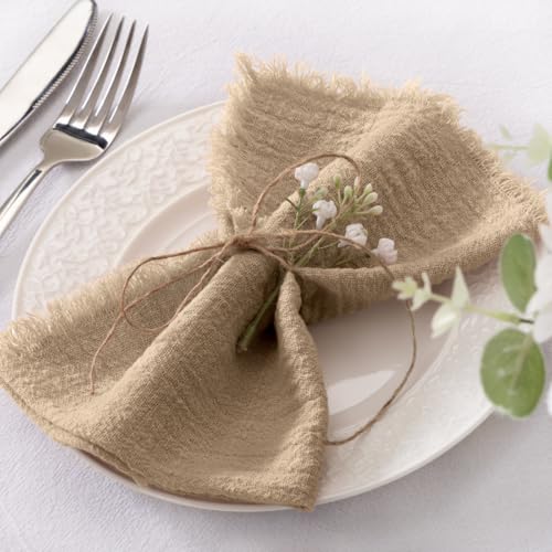 Socomi Set of 12 Linen Napkins Caramel Easter Spring Cloth Napkins Washable Fringe 17x17 for Wedding Party Bridal Baby Shower Birthday Table Decorations - Image 3