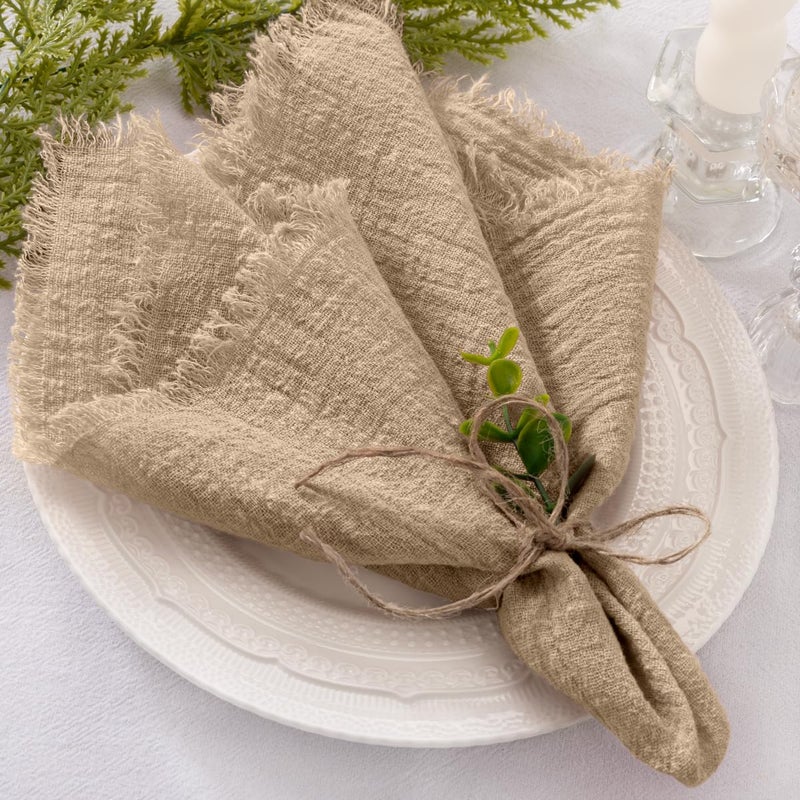 Socomi Set of 12 Linen Napkins Caramel Easter Spring Cloth Napkins Washable Fringe 17x17 for Wedding Party Bridal Baby Shower Birthday Table Decorations - Image 2