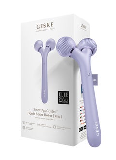 GESKE SmartAppGuided Sonic Facial Roller | 4 in 1 | Facial Dermasmooth Stimulator | Derma Roll | Professional Facial Roller | Derma Roller for Skincare and Beauty Routine | Smooth Skin - Purple  - Image 1