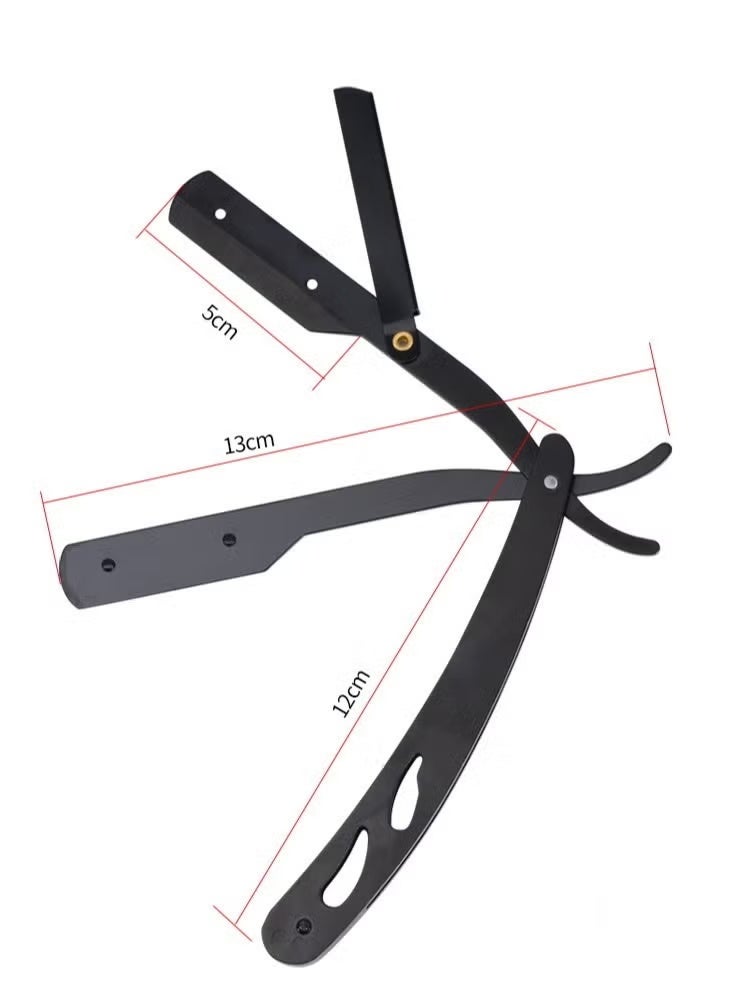 خاجول ماكينة حلاقة يدوية قابلة للطي من الفولاذ المقاوم للصدأ ماكينة حلاقة احترافية لتشذيب الوجه وتصفيف الشعر (أسود) - Image 2