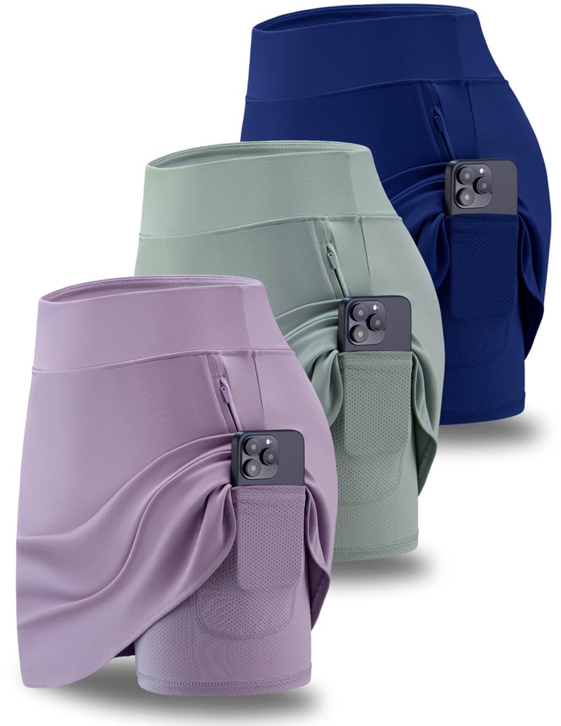 Liberty Pro 3 Pack Womenâ€™s Active Skorts with Pockets High Waist Athletic Skirts with Built-in Shorts for Tennis Golf Workout (Set 3, Medium) - Image 1
