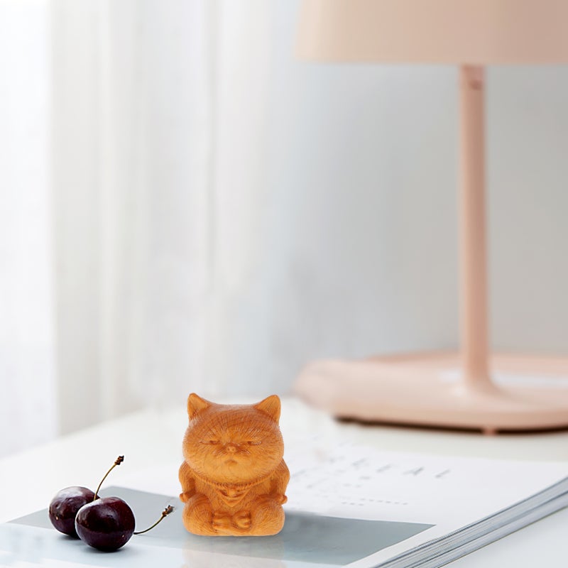 2pcs Cat Figurine Wood Small Kitten Statue Cat Sculpture Desk Ornament - Image 3