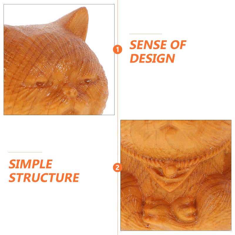 2pcs Cat Figurine Wood Small Kitten Statue Cat Sculpture Desk Ornament - Image 4