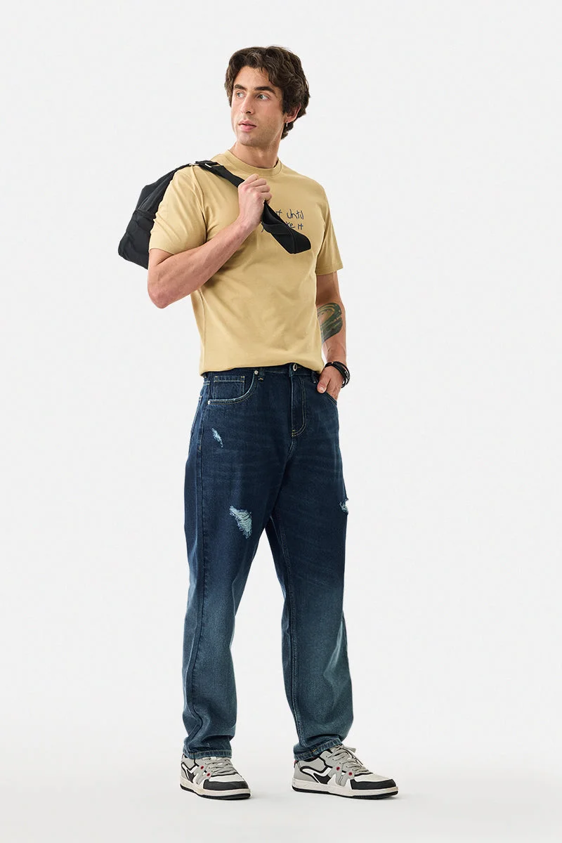 سنيتش Dark Blue Solid Relaxed Streetwear Jeans