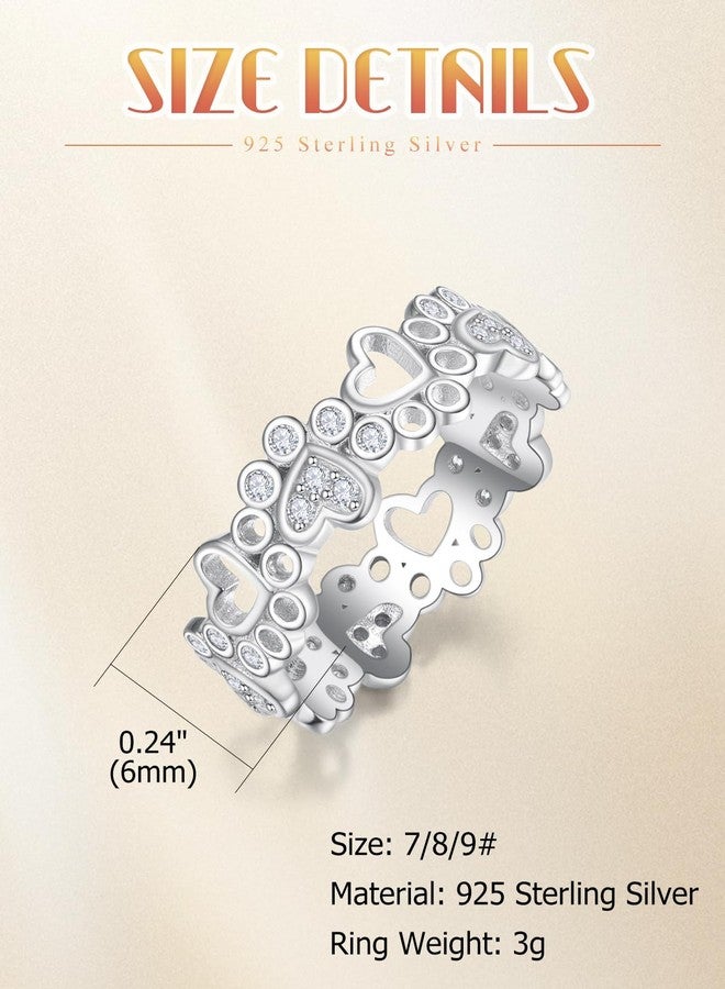 PRAYMOS Heart Dog Paw Rings for Women S925 Sterling Silver Cute Cat Puppy CZ Paw Print Ring Stackable Ring Pet Jewelry Gifts Size 5-11 (cz paw print ring, 6) - Image 3