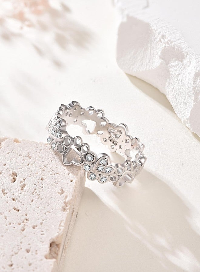 PRAYMOS Heart Dog Paw Rings for Women S925 Sterling Silver Cute Cat Puppy CZ Paw Print Ring Stackable Ring Pet Jewelry Gifts Size 5-11 (cz paw print ring, 6) - Image 2