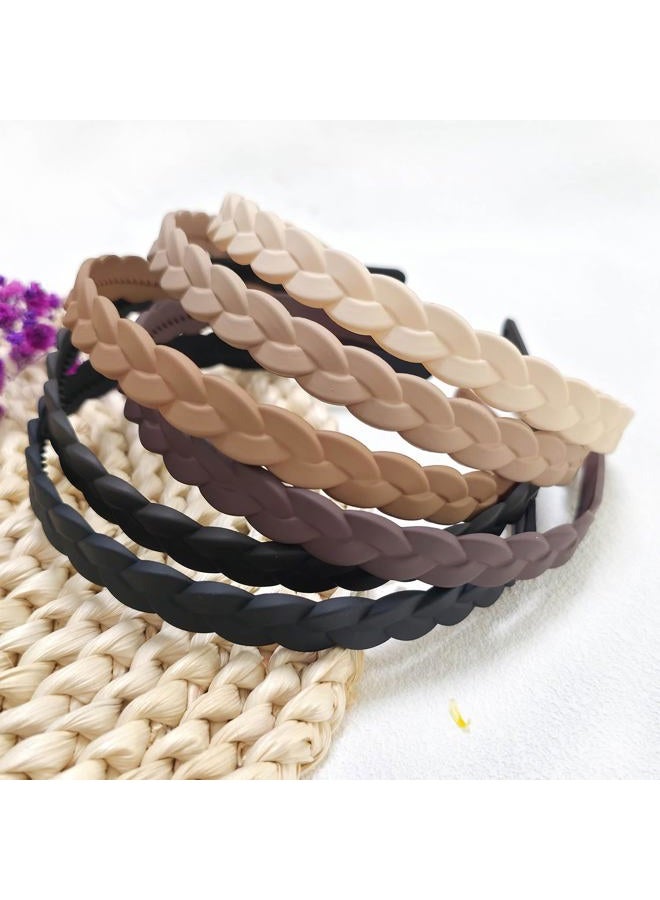 Springtime 6pcs Braided Plastic Headbands for Women and Girls, 12mm Width Pigtail Hairbands with inner Teeth, Multi-Color Pack, Black, Brown, Tan, Beige - Image 4