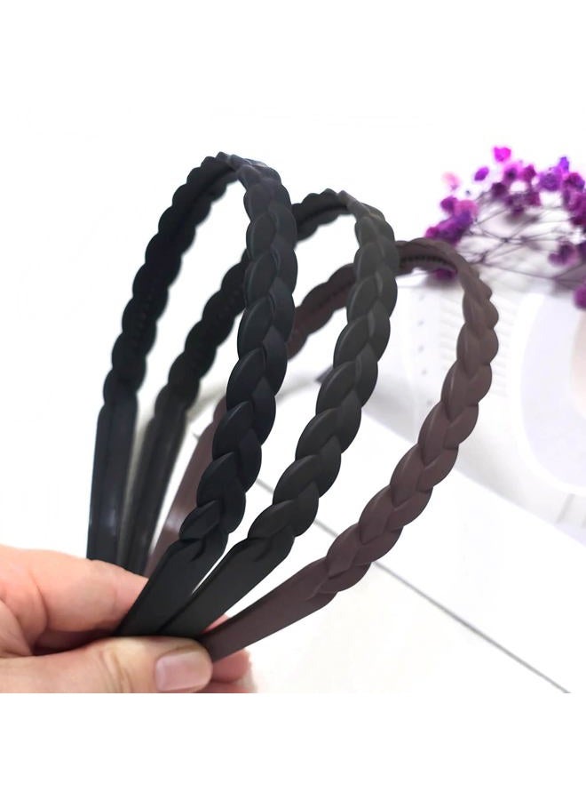 Springtime 6pcs Braided Plastic Headbands for Women and Girls, 12mm Width Pigtail Hairbands with inner Teeth, Multi-Color Pack, Black, Brown, Tan, Beige - Image 5