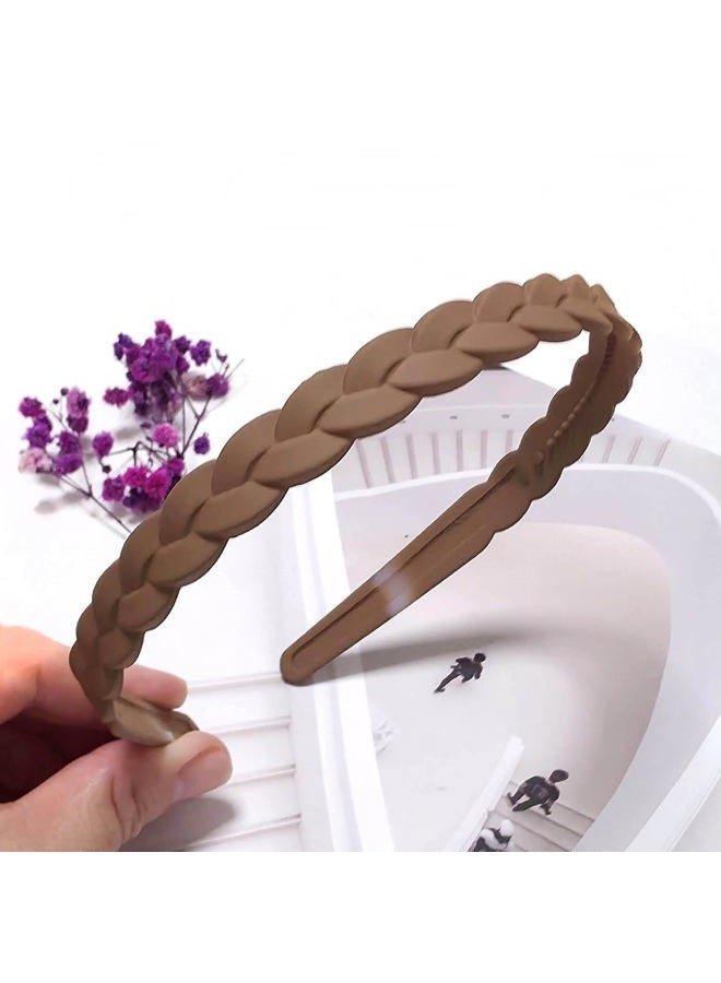 Springtime 6pcs Braided Plastic Headbands for Women and Girls, 12mm Width Pigtail Hairbands with inner Teeth, Multi-Color Pack, Black, Brown, Tan, Beige - Image 3