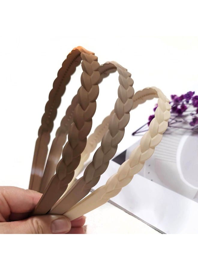 Springtime 6pcs Braided Plastic Headbands for Women and Girls, 12mm Width Pigtail Hairbands with inner Teeth, Multi-Color Pack, Black, Brown, Tan, Beige - Image 2