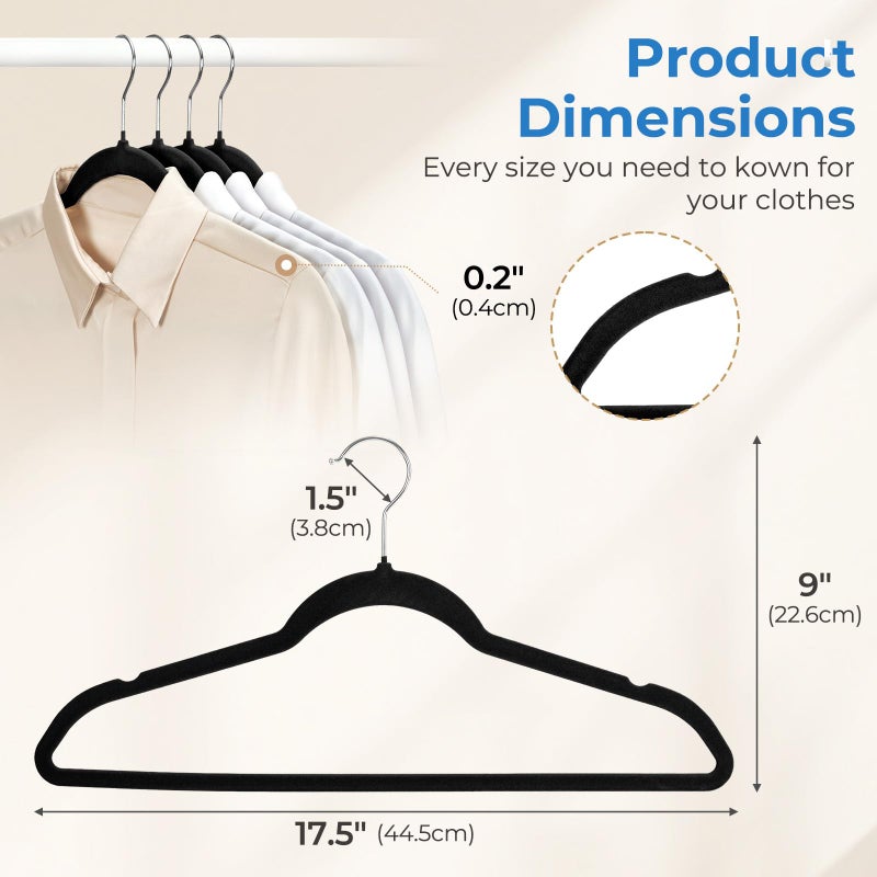 Smartor Black Velvet Hangers 50 Pack, Non Slip Clothes Hangers with Shoulder Notches, Premium Slim Space Saving Felt Hanger for Closet Organizers and Storage, Heavy Duty Hanger for Coat - Image 5