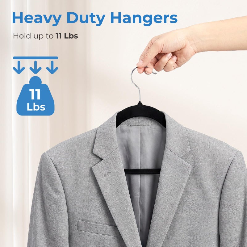 Smartor Black Velvet Hangers 50 Pack, Non Slip Clothes Hangers with Shoulder Notches, Premium Slim Space Saving Felt Hanger for Closet Organizers and Storage, Heavy Duty Hanger for Coat - Image 4