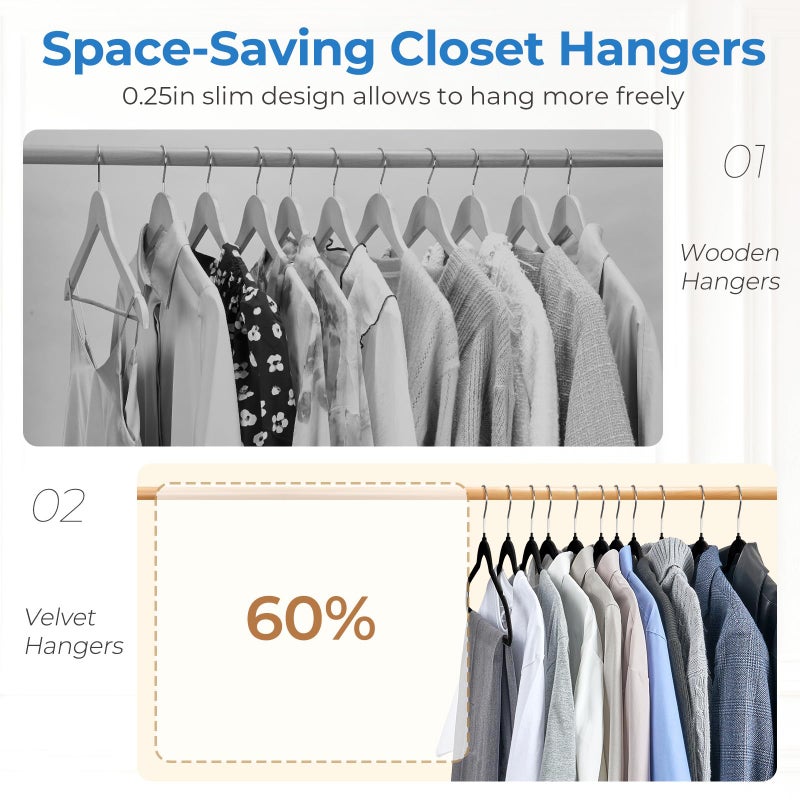 Smartor Black Velvet Hangers 50 Pack, Non Slip Clothes Hangers with Shoulder Notches, Premium Slim Space Saving Felt Hanger for Closet Organizers and Storage, Heavy Duty Hanger for Coat - Image 3
