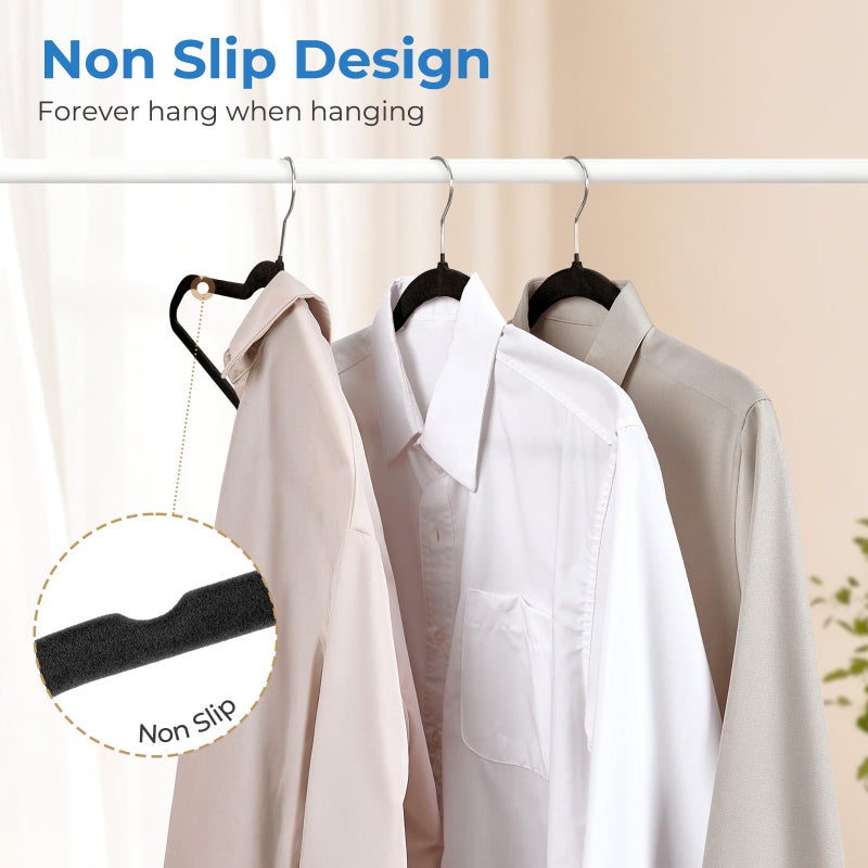 Smartor Black Velvet Hangers 50 Pack, Non Slip Clothes Hangers with Shoulder Notches, Premium Slim Space Saving Felt Hanger for Closet Organizers and Storage, Heavy Duty Hanger for Coat - Image 2