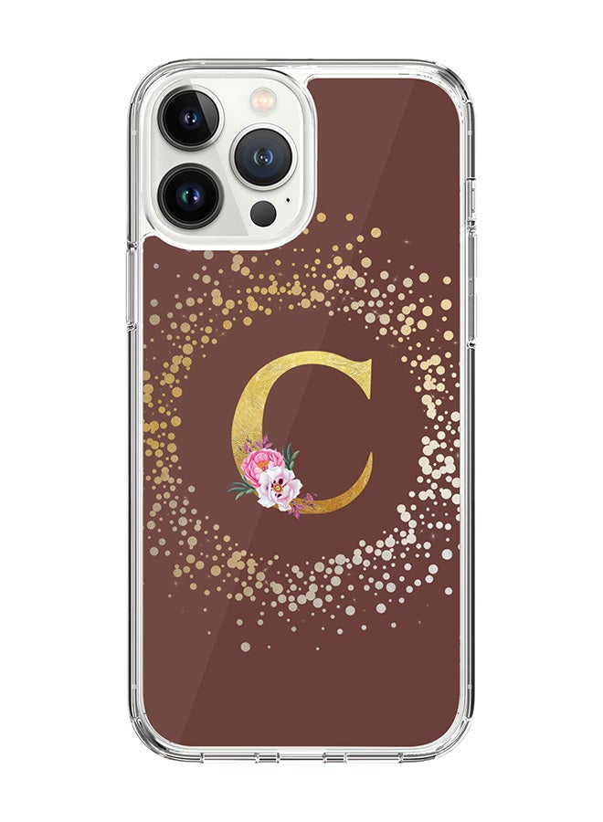 Stylizedd Classic Clear Case For iPhone 14 Pro Max, Hybrid Soft Case Thin Cover- Custom Monogram Initial Letter Floral Pattern Alphabet - C(Brown) - Image 1