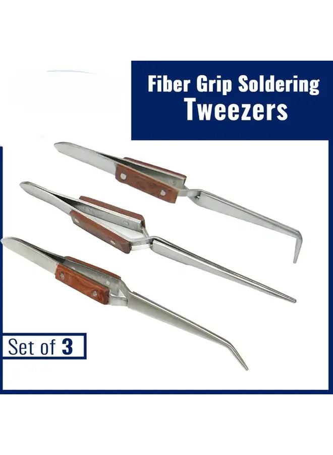 Variant1 Fiber Grip Soldering Tweezers Set 6 5 Inch Long With 45 90 Degree And Straight Angles Metal Construction No Power Required - Image 3