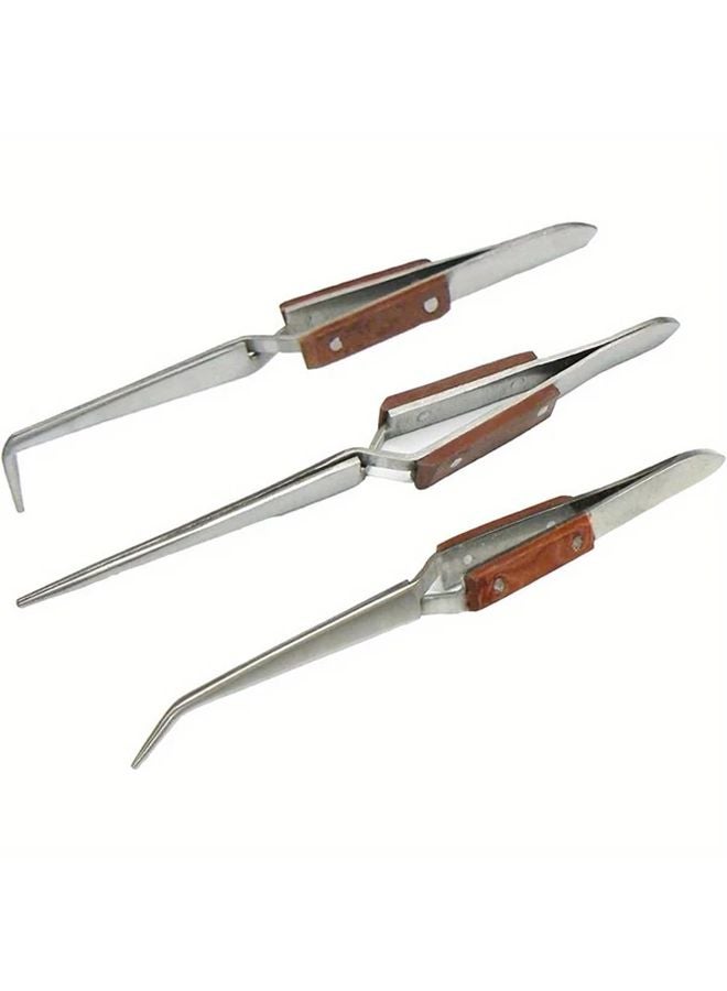 Variant1 Fiber Grip Soldering Tweezers Set 6 5 Inch Long With 45 90 Degree And Straight Angles Metal Construction No Power Required - Image 2