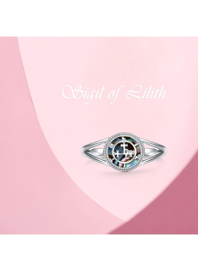 DAOCHONG Sigil Of Lilith Abalone Shell Statement Ring S925 Sterling Silver Sigil Of Lilith Statement Ring Gifts For Women Men Size 7  - Image 5