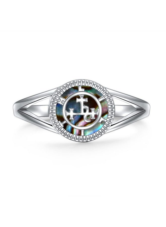 DAOCHONG Sigil Of Lilith Abalone Shell Statement Ring S925 Sterling Silver Sigil Of Lilith Statement Ring Gifts For Women Men Size 7  - Image 1