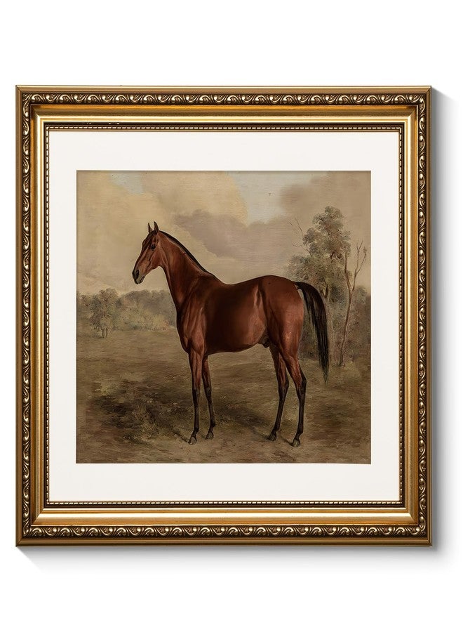 ARPEOTCY Vintage Gold Framed Horse Wall Art, Bedroom Bathroom Living Room Classic Horse Picture Wall Decor, Canvas Prints, Antique Picture Frame Rustic Paintings Home Farmhouse Decor, 13x16 Inch - Image 1