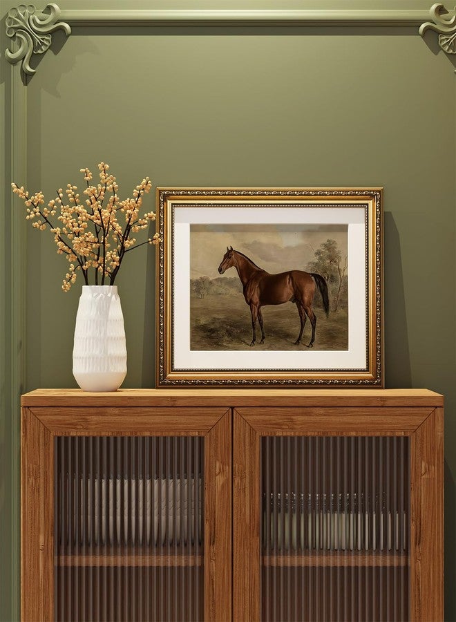 ARPEOTCY Vintage Gold Framed Horse Wall Art, Bedroom Bathroom Living Room Classic Horse Picture Wall Decor, Canvas Prints, Antique Picture Frame Rustic Paintings Home Farmhouse Decor, 13x16 Inch - Image 2