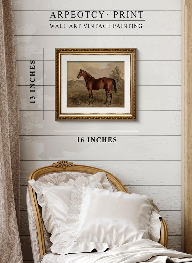 ARPEOTCY Vintage Gold Framed Horse Wall Art, Bedroom Bathroom Living Room Classic Horse Picture Wall Decor, Canvas Prints, Antique Picture Frame Rustic Paintings Home Farmhouse Decor, 13x16 Inch - Image 5