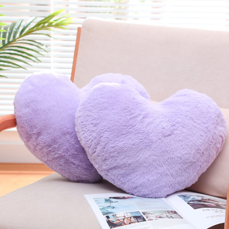 Remerry Remerry 2 Pieces Soft Heart Throw Pillow Plush Heart Shaped Decorative Pillow Faux Rabbit Fluffy Cushion for Girl on Valentines Day Fit Living Bed Dining Sofa CarLilac 
