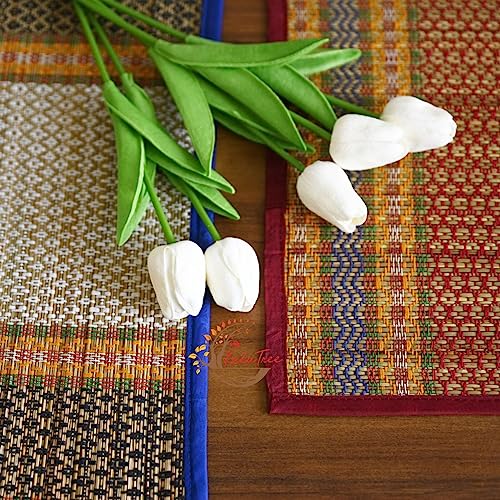 KalaTree Handmade Heat Resistant Mats for Prayer Meditation Picnic | Madurkathi Chatai mat Natural River Korai Grass | Mixed Set of 2 - Elegant - Image 1