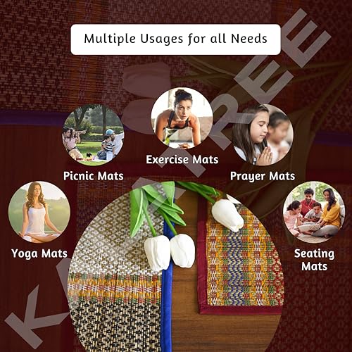 KalaTree Handmade Heat Resistant Mats for Prayer Meditation Picnic | Madurkathi Chatai mat Natural River Korai Grass | Mixed Set of 2 - Elegant - Image 4
