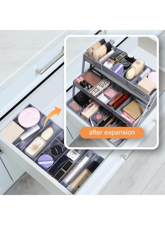 multi level smart drawer organizer, 3-Tier Expandable Multi-Level Folding Smart Drawer for Makeup, Jewelry,Desk Organizer,Office Supplies - Image 3