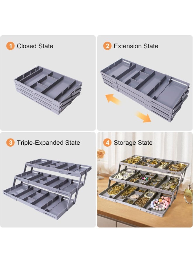 multi level smart drawer organizer, 3-Tier Expandable Multi-Level Folding Smart Drawer for Makeup, Jewelry,Desk Organizer,Office Supplies - Image 2