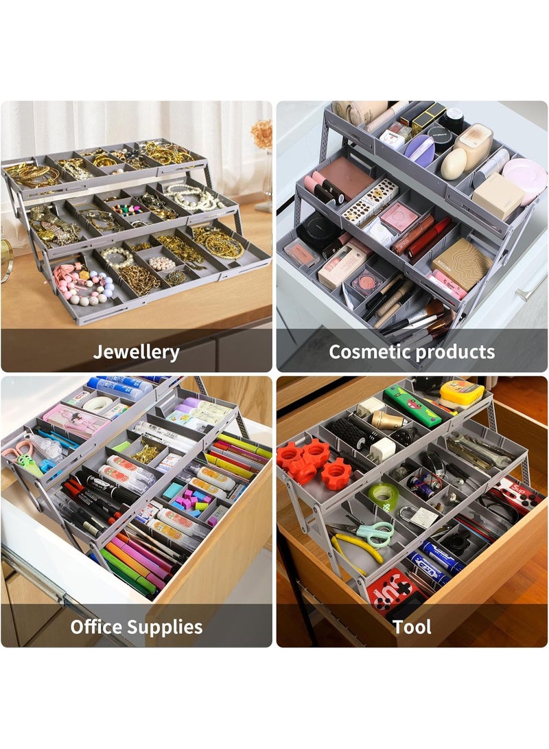 multi level smart drawer organizer, 3-Tier Expandable Multi-Level Folding Smart Drawer for Makeup, Jewelry,Desk Organizer,Office Supplies - Image 5