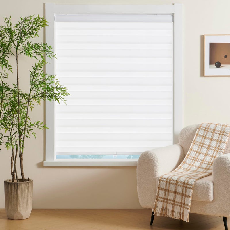 JIANGPIN TEXTILE ستائر زيبرا بدون سلك من جيانغبين قماش ستائر زيبرا لستائر النوافذ ستائر رول شفافة للخصوصية وتصفية الضوء للمنزل والمطبخ والحمام (العرض 20 بوصة × الارتفاع 72 بوصة أبيض) - Image 2