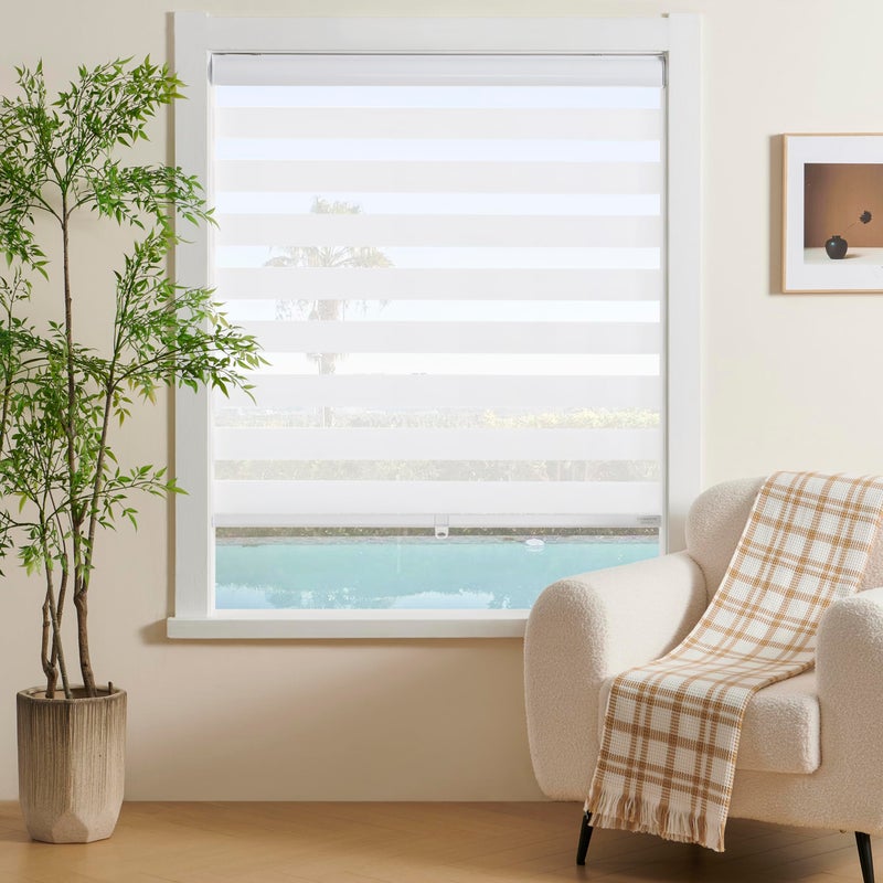 JIANGPIN TEXTILE ستائر زيبرا بدون سلك من جيانغبين قماش ستائر زيبرا لستائر النوافذ ستائر رول شفافة للخصوصية وتصفية الضوء للمنزل والمطبخ والحمام (العرض 20 بوصة × الارتفاع 72 بوصة أبيض) - Image 1