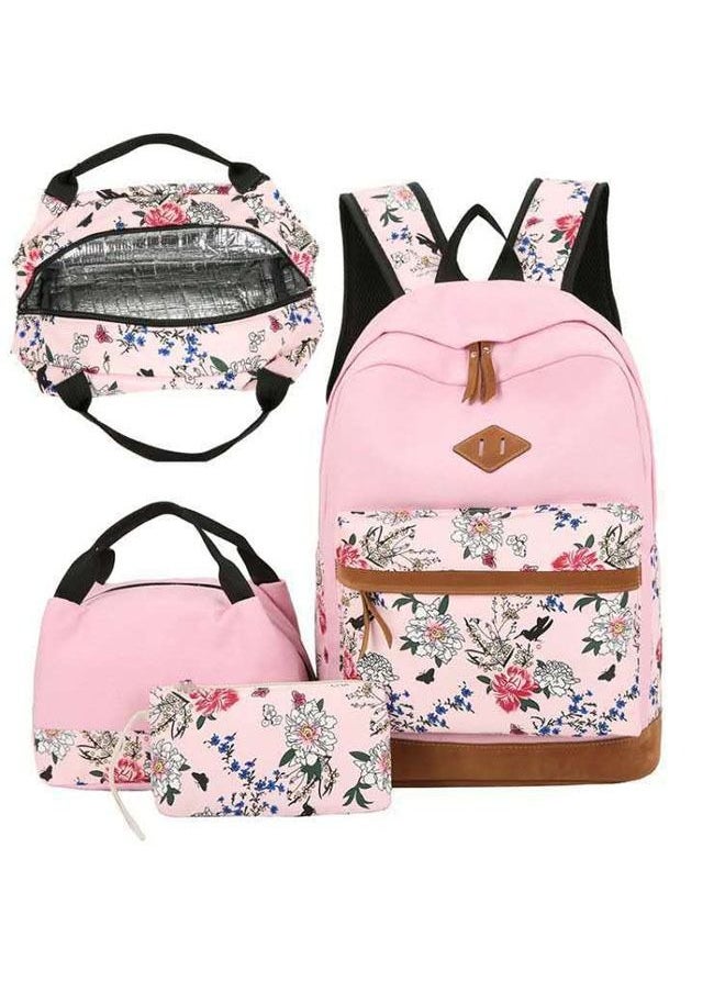 MIXDE - 3-Piece Printedl Backpack Teens Girls Boys Kids School Bags Bookbag With Lunch Bag Pencil Pouch Pink - Image 1