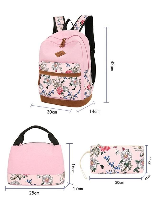 MIXDE - 3-Piece Printedl Backpack Teens Girls Boys Kids School Bags Bookbag With Lunch Bag Pencil Pouch Pink - Image 1