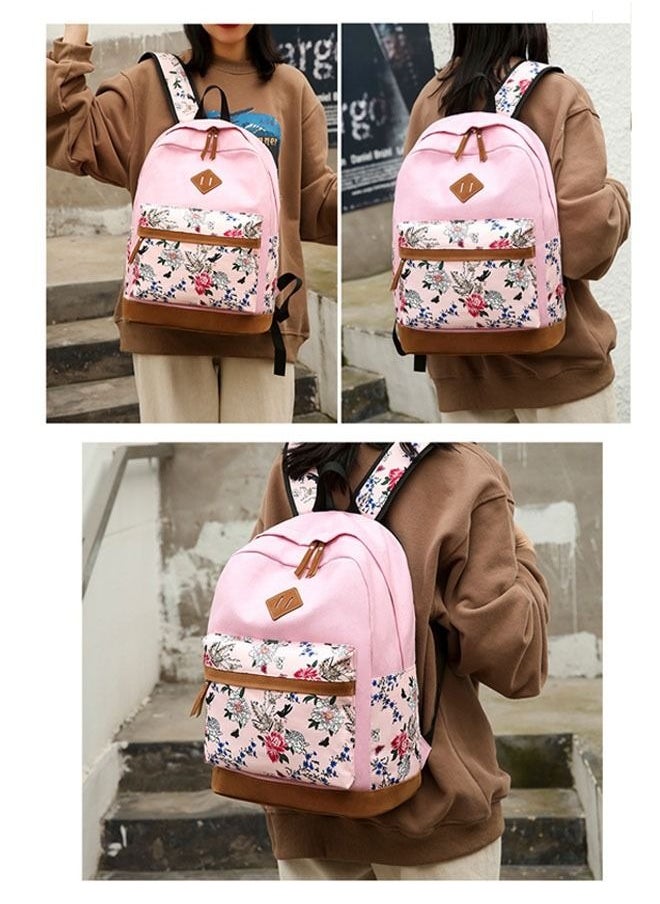 MIXDE - 3-Piece Printedl Backpack Teens Girls Boys Kids School Bags Bookbag With Lunch Bag Pencil Pouch Pink - Image 1