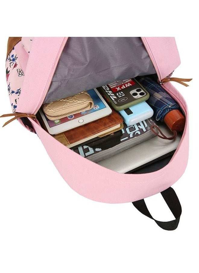 MIXDE - 3-Piece Printedl Backpack Teens Girls Boys Kids School Bags Bookbag With Lunch Bag Pencil Pouch Pink - Image 1