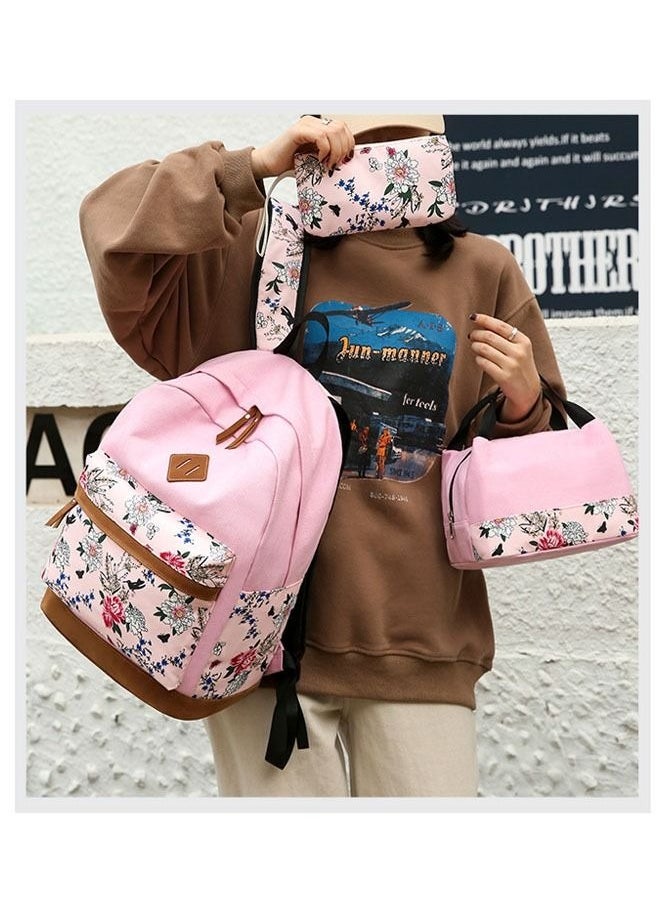 MIXDE - 3-Piece Printedl Backpack Teens Girls Boys Kids School Bags Bookbag With Lunch Bag Pencil Pouch Pink - Image 1