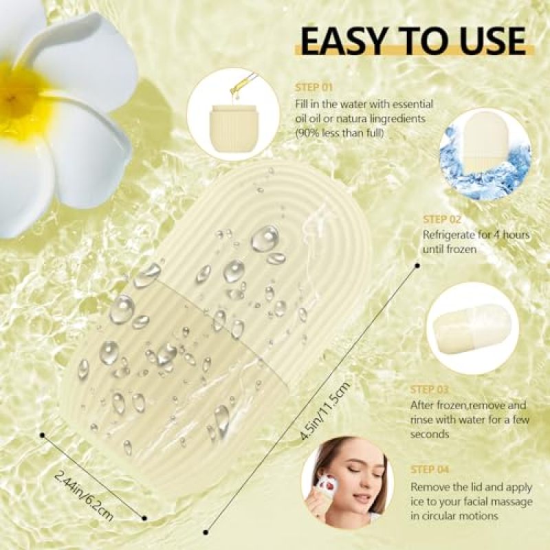 Ice Roller for Face and Eye, Silicone Ice Facial Roller Ice Holder, Face Ice Mold Skin Care, Face Icers Reusable Ice Cube Roller for Shrink Pores Anti Wrinkle Reduce Puffiness, Yellow - Image 5