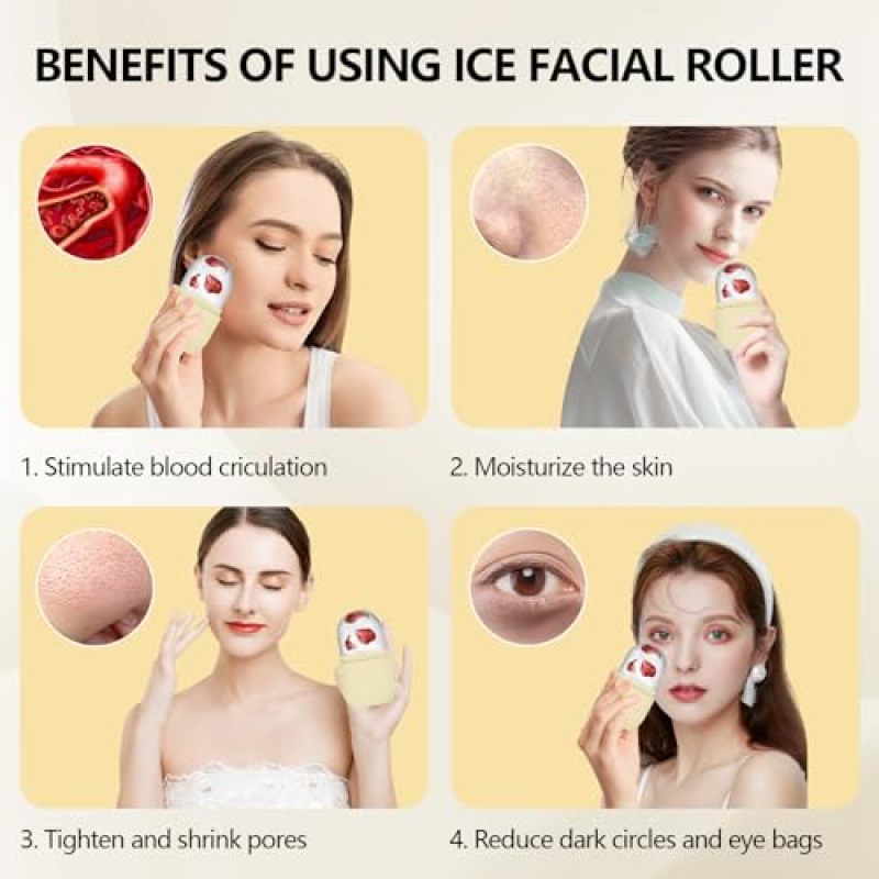 Ice Roller for Face and Eye, Silicone Ice Facial Roller Ice Holder, Face Ice Mold Skin Care, Face Icers Reusable Ice Cube Roller for Shrink Pores Anti Wrinkle Reduce Puffiness, Yellow - Image 4