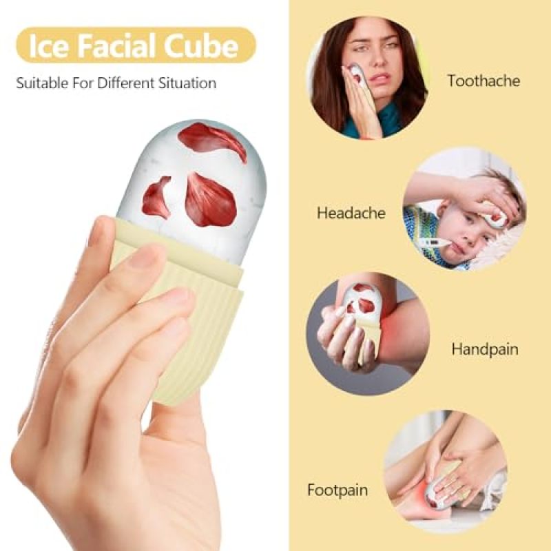 Ice Roller for Face and Eye, Silicone Ice Facial Roller Ice Holder, Face Ice Mold Skin Care, Face Icers Reusable Ice Cube Roller for Shrink Pores Anti Wrinkle Reduce Puffiness, Yellow - Image 3