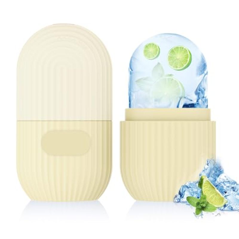 Ice Roller for Face and Eye, Silicone Ice Facial Roller Ice Holder, Face Ice Mold Skin Care, Face Icers Reusable Ice Cube Roller for Shrink Pores Anti Wrinkle Reduce Puffiness, Yellow - Image 1
