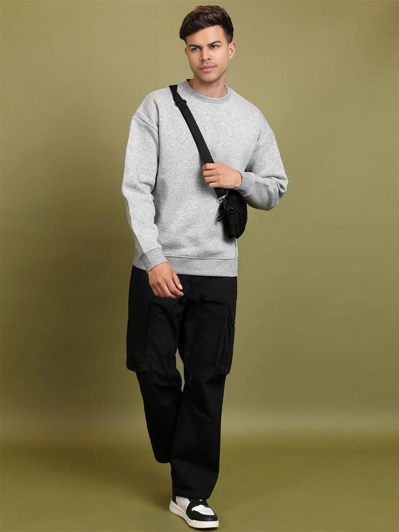 FYLTR Men's Solid Sweatshirt | Regular Fit | Casual Winter Sweatshirt for Men | Grey | M - Image 5