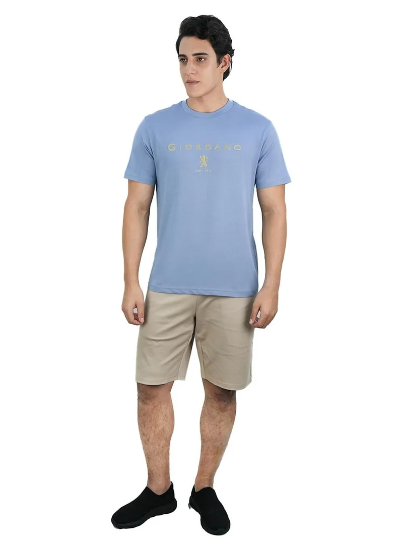 GIORDANO  Men's Cotton Signature Print Slim Fit Tee for Men | Best Price UAE