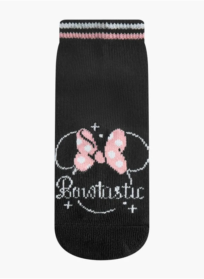 ديزني Girls Minnie Mouse Print Ankle Length Socks - Set of 3