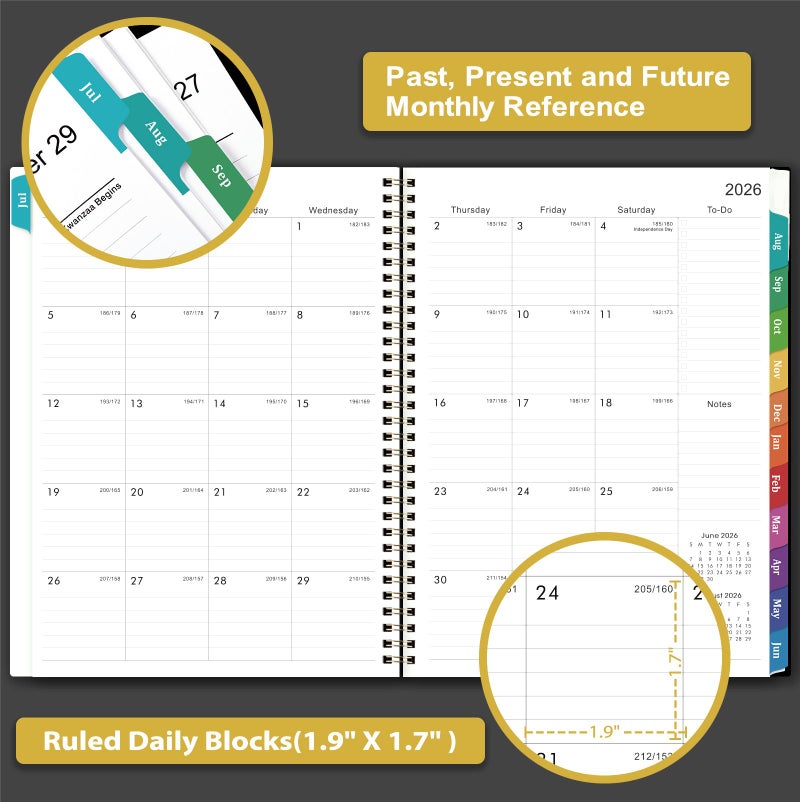 Pinchoco Planner 2026-2027 - Academic Planner 2026-27, Jul.2026 - Jun.2027, 9"x11", 2026-2027 Planners Weekly and Monthly with Colorful Tabs + Class Schedules + Back Pocket + Twin-Wire Binding - Black - Image 5
