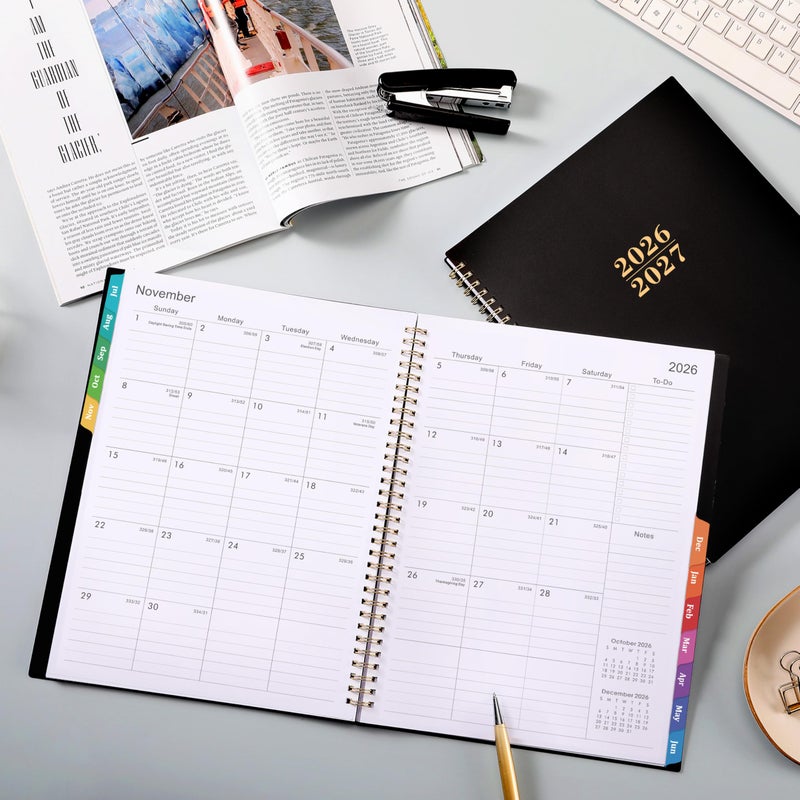 Pinchoco Planner 2026-2027 - Academic Planner 2026-27, Jul.2026 - Jun.2027, 9"x11", 2026-2027 Planners Weekly and Monthly with Colorful Tabs + Class Schedules + Back Pocket + Twin-Wire Binding - Black - Image 2