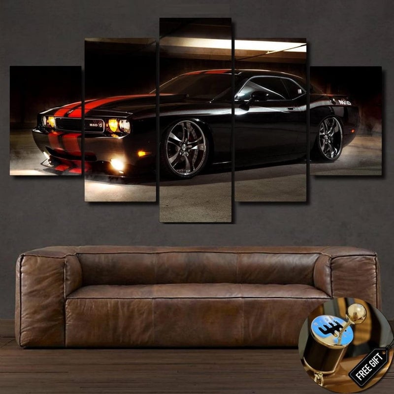 5 Piece Canvas Paintings Posters & Prints Wall Art HD Printed Black Sports Car Racing - Image 2