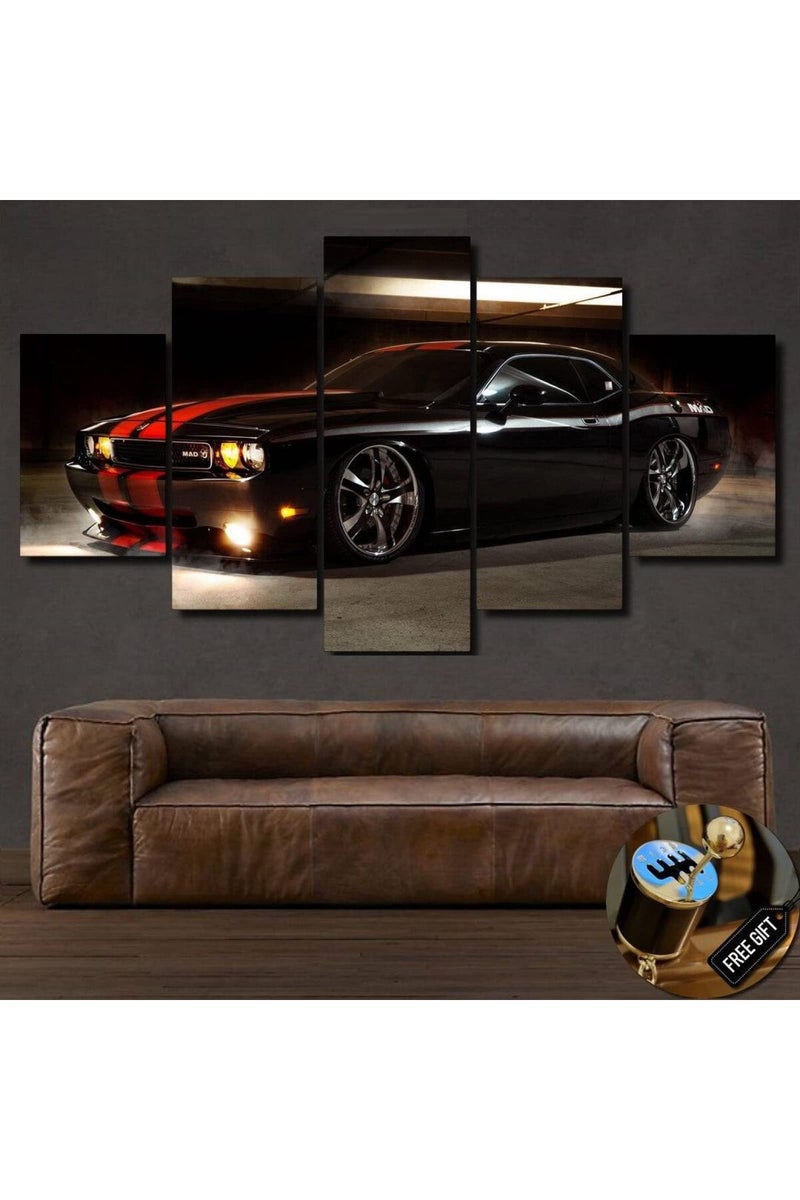 5 Piece Canvas Paintings Posters & Prints Wall Art HD Printed Black Sports Car Racing - Image 1